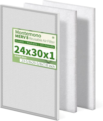 24x30x1 Reusable Air Filter MERV 8 Washable Furnace & AC Filter by Montemono
