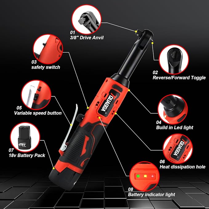 3/8" Cordless Electric Ratchet Wrench Set, 18V Power Ratchet Tool Kit - Image 7