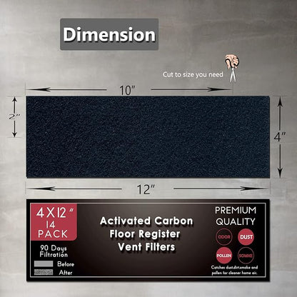 Carbon Filter 4" x 12" Activated Charcoal Air Vent Floor Heater Pre-Filter - Image 3