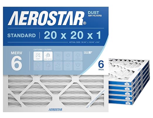 Aerostar 20x20x1 MERV 6 Air Filter, Actual Size, Air Conditioning & Furnace by AirFiltersDelivered