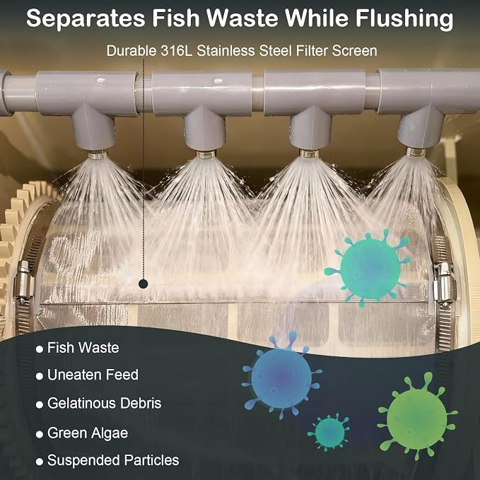 Koi Pond Rotary Drum Filter 3000GPH 220V, Fully Automatic Self-Cleaning Filter - Image 3