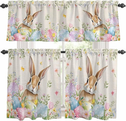Kitchen Curtains Tiers and Valance Set of 3, Easter Light Filtering Window by Anzona