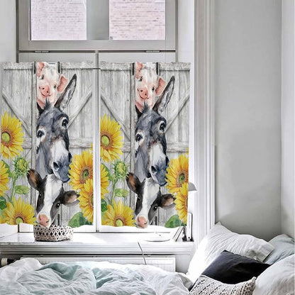 Farmhouse Kitchen Curtains 54 Inches length, Watercolor Sunflowers Animals - Image 5
