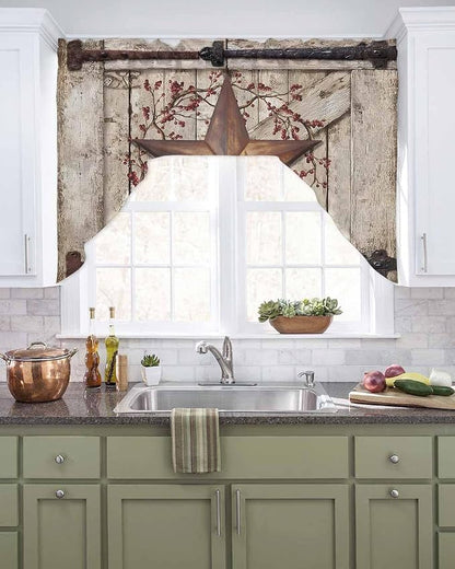 Country Star Swag Kitchen Curtains Valance and Tier Set, VintageRust Yellow - Image 2