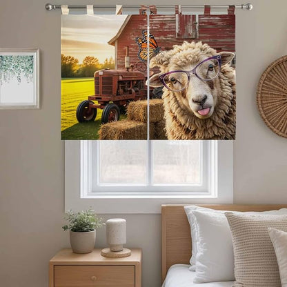 Farm Sheep Kitchen Curtains 45 Inch Length, Short Cafe Window Curtains Tab Top - Image 9