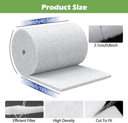 Classic Pond Filter Pad Aquarium Media 18"x72"x1", 9 Ft² White Thicker Reusable - Image 2