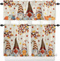 Fall Kitchen Curtain Set, Thanksgiving Gnomes Maple Leaf Pumpkin Beige Window by Unknown