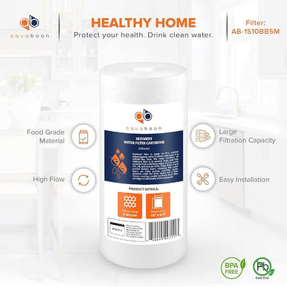Aquaboon 5 Micron 10 x 4.5 Well Water Sediment Filter Replacement Whole House - Image 4