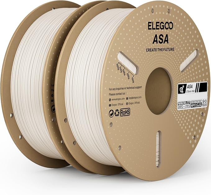 ELEGOO ASA Filament 1.75mm White 2KG, UV & Weather Resistant 3D Printer Filament by ELEGOO