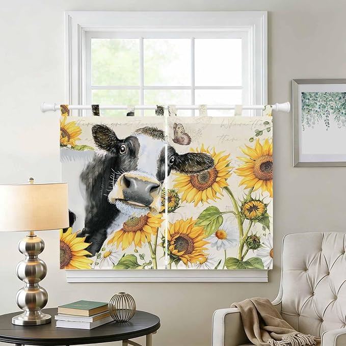 Yellow Sunflowers Bedroom Curtains 63 Inch Length, Window Curtains Tab Top - Image 2