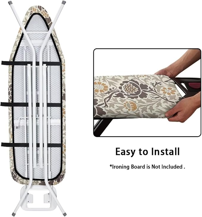 ZCFYGDX Elastic Ironing Board Covers Standard Size, William Morris Prints Ironing Board Straps/Cover and Fastener 18x58 Inch, Strongly Breathable and Doesn't Retain Moisture, Easy Installation