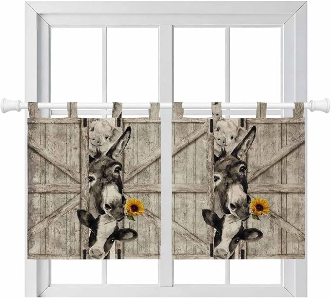 Funny Farm Animals Kitchen Curtains 24 Inch Length, Small Window Curtains Tab by Unknown
