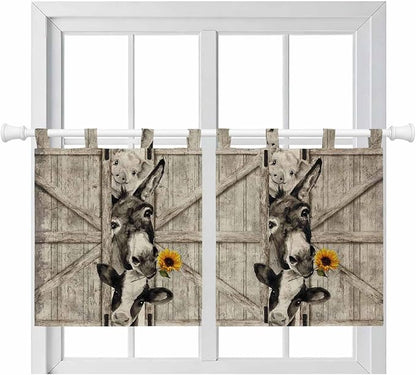 Funny Farm Animals Kitchen Curtains 24 Inch Length, Small Window Curtains Tab by Unknown