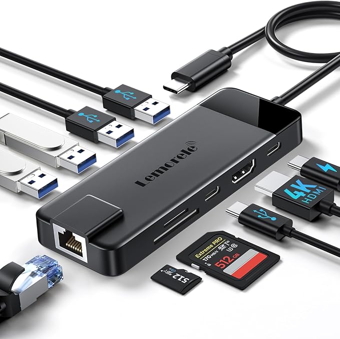 USB C Docking Station - 10 in 1 with Gigabit Ethernet, 4K HDMI, 4*USB A 3.0/2.0, 100w PD, USB-C 3.0, SD/TF USB Hub Multiport Adapter for MacBook Pro/Air