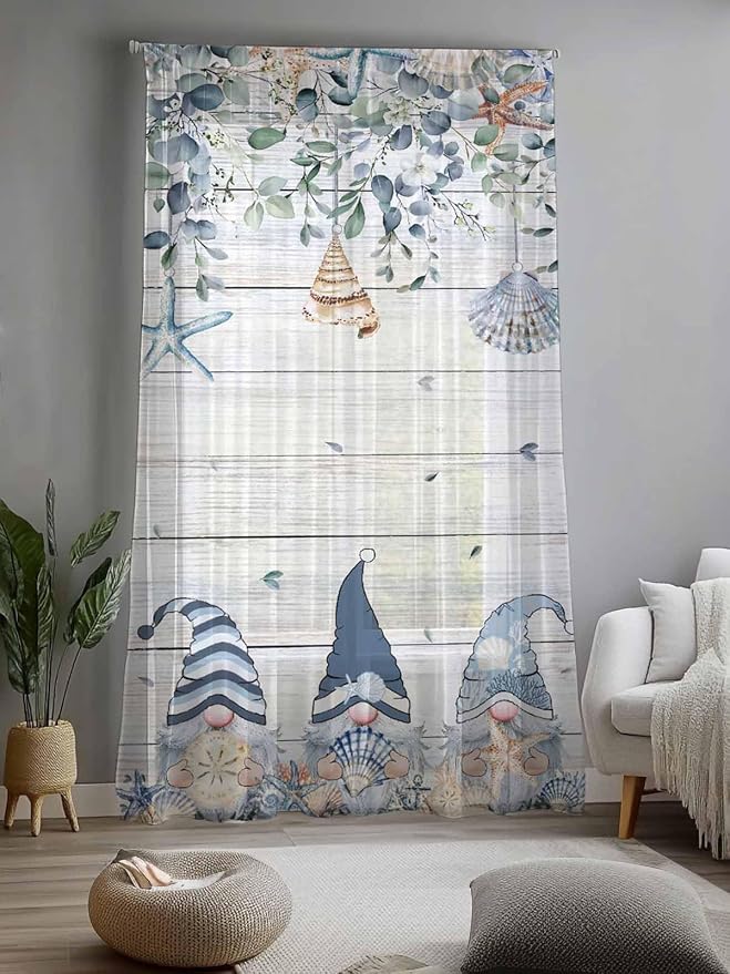 Sheer Curtains 84 Inches Long, Coastal Eucalyptus Leaf Semi Sheer Curtains - Image 2