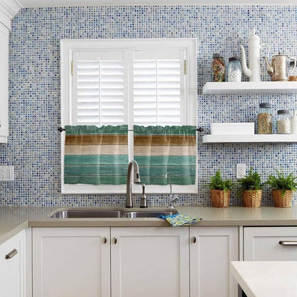 Vintage Plank Turquoise Brown Window Valance Curtains, Farmhouse Wood Grain - Image 9