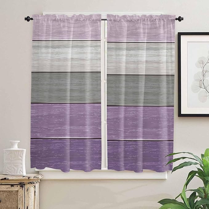 Country Wood Board Gray Purple Window Valance Curtains, Farmhouse Gradient - Image 7