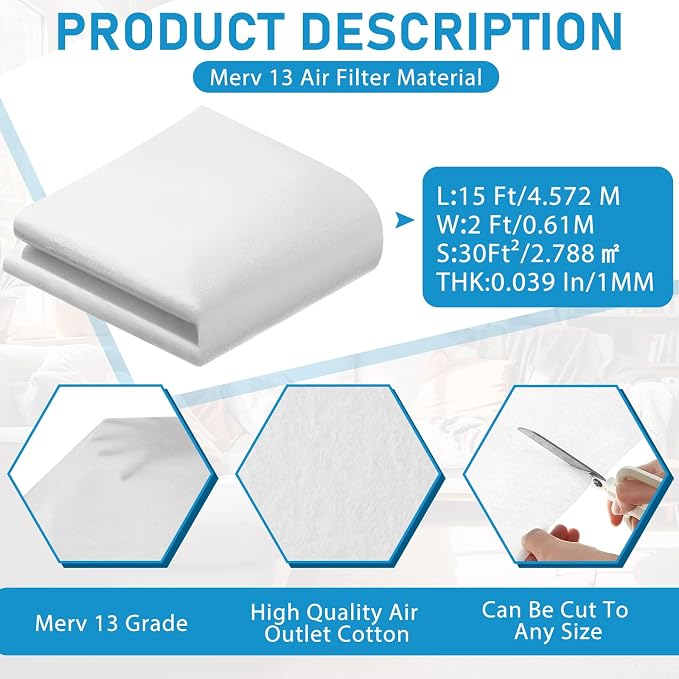 Pangda Merv 13 Filter Material, 30 Ft² Cut to Fit Air Vent Filters - Image 2