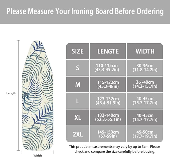 ZCFYGDX Easy Installation 15 x 54 Ironing Board Covers - Hawaiian Palm Leaf Print Elastic Edge & Nylon Buckle Straps Fasteners, Suitable for Most Iron Board, Stain Resistant Protective Cover