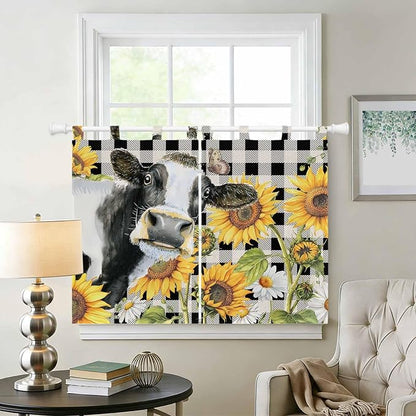 Retro Sunflowers Bedroom Curtains 63 Inch Length, Window Curtains Tab Top - Image 2