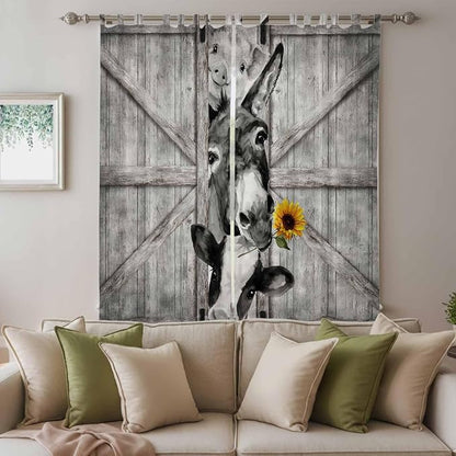 Funny Farm Animals Living Room Curtains 96 Inch Length, Window Curtains Tab Top - Image 3