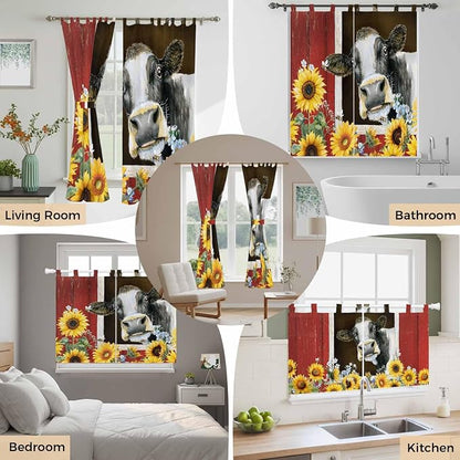 Cows Sunflowers Bedroom Curtains 72 Inch Length, Window Curtains Tab Top - Image 7