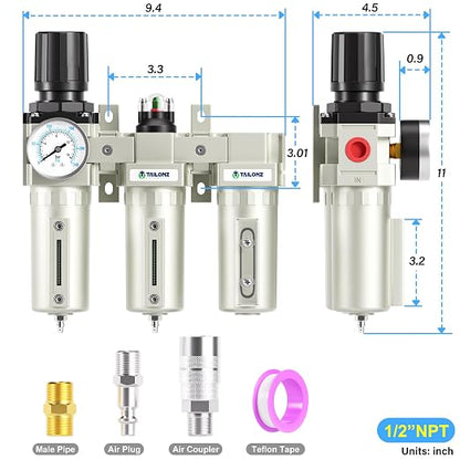 TAILONZ PNEUMATIC 0-240PSI 1/2 Inch NPT Industrial Grade Three Stage Air Drying - Image 2