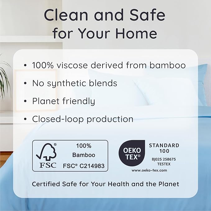 Bambaw 6pcs Set of 100% Viscose Derived from Bamboo Sheets for Queen Size Bed - Cooling Sheets Queen Size Deep Pocket, Fits Up to 16'' Mattresses, Super Soft Sheets Queen Size (Dream Blue)