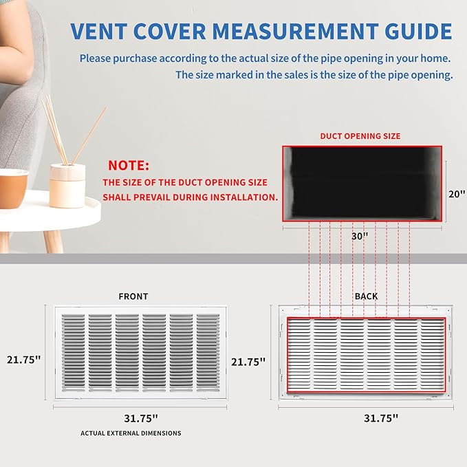 30x20 Return Air Grille, Return Air Vent Cover - Image 4
