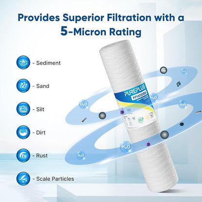PUREPLUS 5 Micron 4.5" x 20" Whole House String Wound Sediment Filter - Image 5