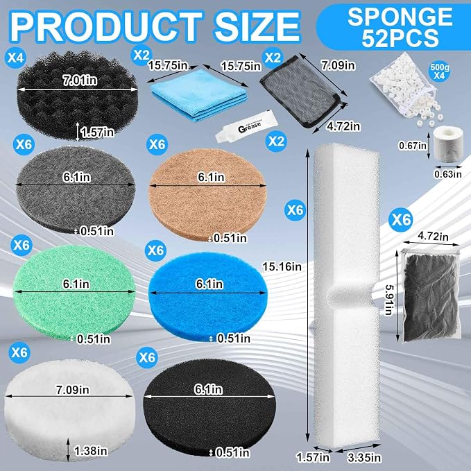 62 Pcs Compatible with Fluval Fx4/fx5/fx6 Replacement Filter Media, 6 Foam Block - Image 2