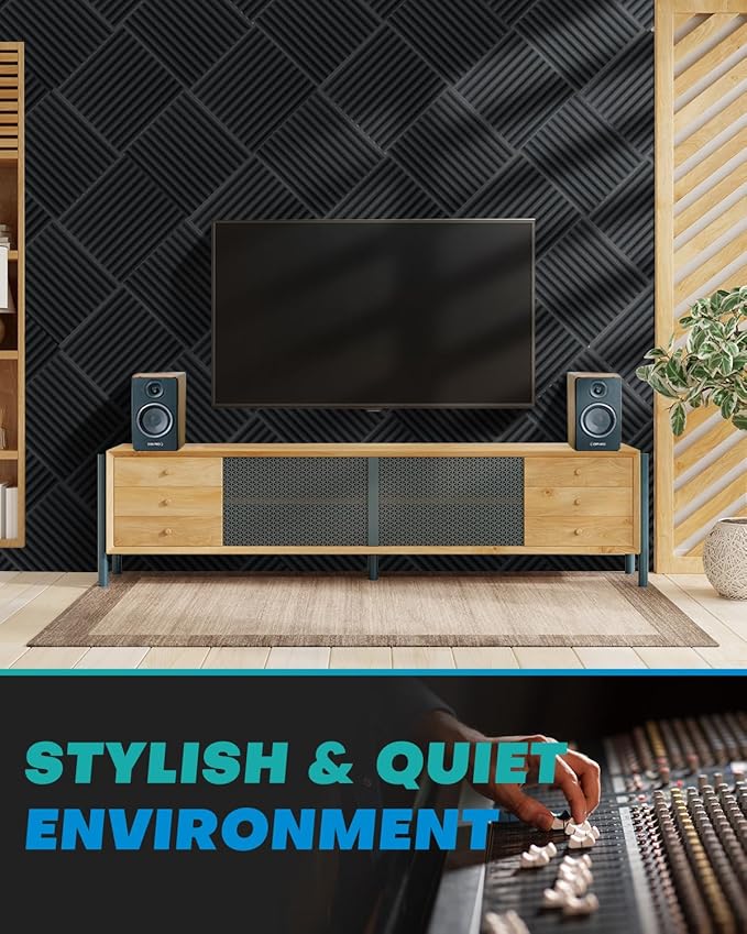 18 Pack Sound Proof Foam Panels for Walls, 2 X 12 X 12 Inches Acoustic Foam Panels, High Density Acoustic Panels Sound Absorbing, Noise Cancelling Studio Wedges, Black + Grey (NOT INCLUDE ADHESIVE)