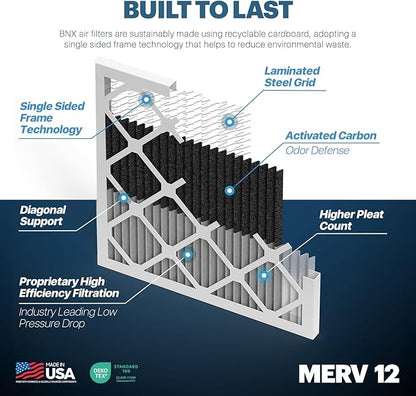 BNX TruFilter 18x24x1 MERV 12 Odor Defense AC Furnace Air Filter - Image 4