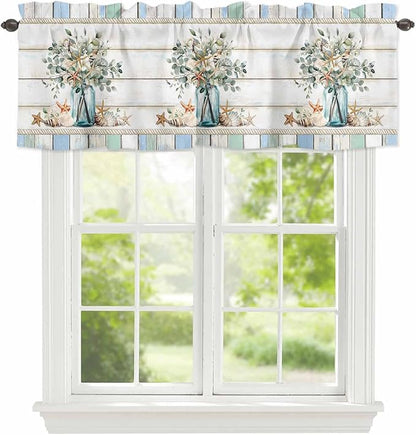 Kitchen Valances for Window, Ocean Starfish Conch Shell Eucalyptus Light - Image 5