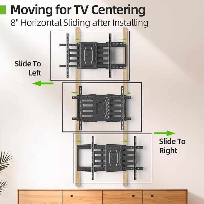 USX MOUNT Heavy Duty TV Wall Mount for 32-105" TVs up to 165lbs with 8" Sliding Design,Ultra-Large Mount for up to 24" Studs with Swivel,Tilt&Leveling,Pre-Assembled Monitor Bracket Max VESA 800x600mm