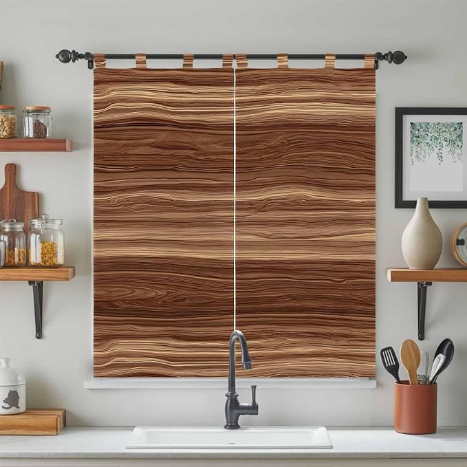 Brown Western Bathroom Curtains 63 Inch Length, Window Curtains Tab Top - Image 3