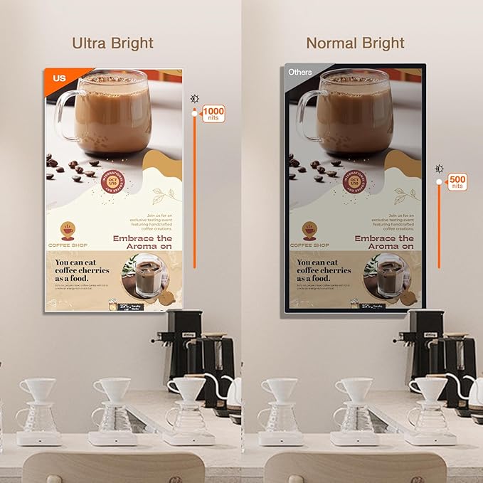 Canlarriz Digital Signage Display 65 inch Wall Mount Digital Menu Board for Restaurants and Stores Advertising Screen 700 nits Ultra-High Brightness 4K UHD Free Web Content Editor Android 4GB + 32GB