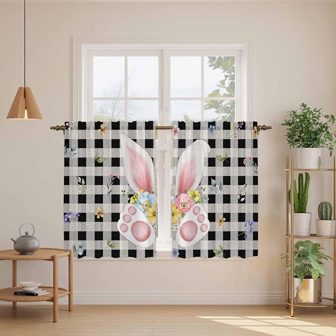 Easter Kitchen Curtains 54 Inch Long 2 Panel Set, Rod Pocket Window Curtains - Image 3