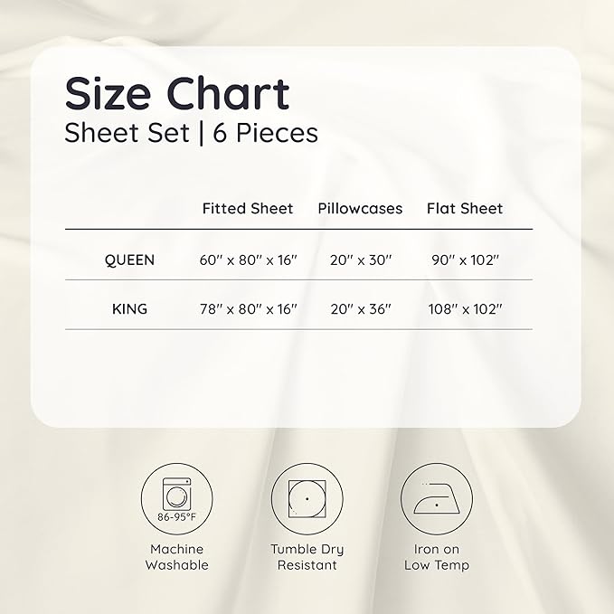Bambaw 100% Viscose Derived from Bamboo Sheets King Size – 6pcs King Cooling Sheet Set, Luxury Sheets King Size Deep Pocket, Fits Up to 16'' Mattresses, Super Soft (Dream Blue)