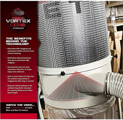 JET Vortex Cone Dust Collector, 30-Micron Bag Filter, 2 HP, 230V 1Ph - Image 3