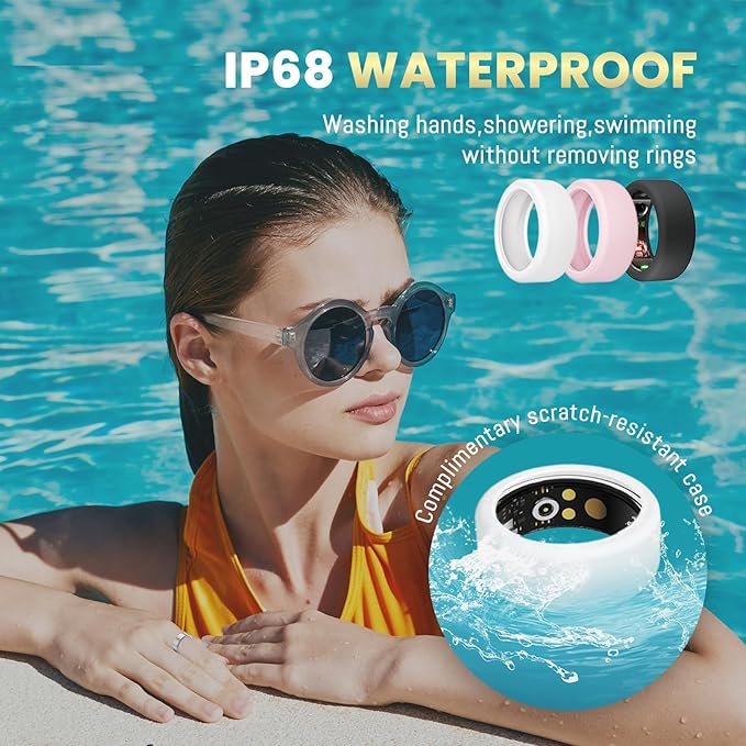 Smart Ring For Women Men, Health Tracker with Heart Rate/Blood Oxygen/Blood Pressure/Sleep Monitor/Step Counting, IP68 Waterproof Fitness ring, No App Fees for IOS & Android (Lavender Pink, 7#)