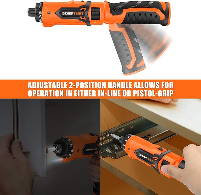 ENERTWIST Cordless Screwdriver, 8V Max 10Nm Electric Screwdriver Rechargeable Set with 82 Accessory Kit and Charger in Carrying Case, 21+1 Cluth, Dual Position Handle, LED Light, ET-CS-8