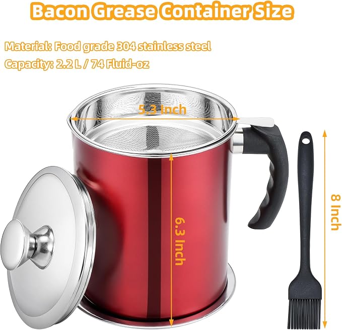 Kaemi 2.2L / 74OZ Bacon Grease Container - Image 5