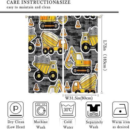 Kids Construction Excavator Window Curtains - Image 4