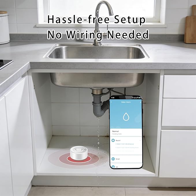 100dB Loud Wireless Water Leak Detector, WiFi Water Leak Sensor for Kitchen Bathroom Basement, Floor & Pipe Drip Alert