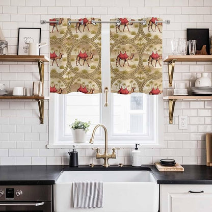2 Panel Kitchen Cafe Curtains, Desert Camels Sunlight Filtering Nature Air - Image 2