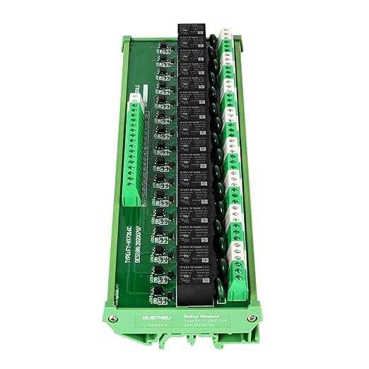 GUETNEU Relay Board, 16 Channel 1 SPDT DIN Rail Mount 24V DC/AC Relay, Interface Board