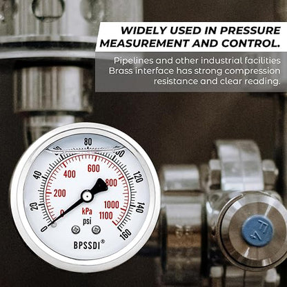 0-200 Psi Glycerin Liquid Filled Low Pressure Gauge, 2.5" Dial Size, 1/4" G - Image 2