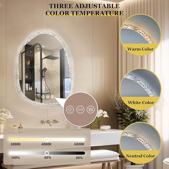 LUVODI Lighted LED Bathroom Mirror: 36”x28”Irregular Stone Pattern Frosted Wall - Image 4