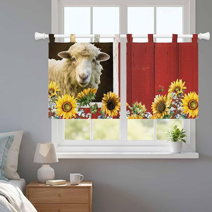 Sheep Flowers Kitchen Curtains 24 Inch Length, Small Window Curtains Tab Top - Image 9